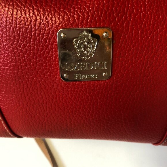 I Medici Firenze Italian Pebbled Leather Red & Tan Crossbody Shoulder Bag Purse - Picture 4 of 16
